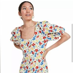 [CLEARANCE] RIXO x Target White Floral Babydoll Linen Button-Up A-Line Dress